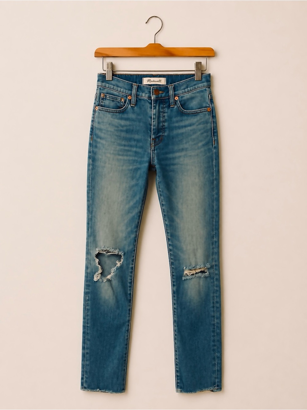 Madewell 9” Mid-Rise Skinny Ankle Jeans Distressed Size 24